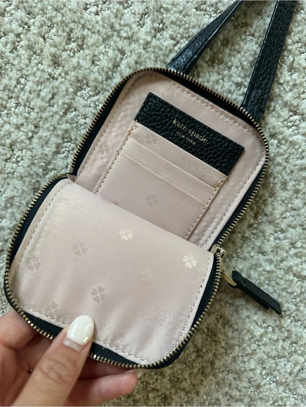 kate spade Black Pebbled Leather Crossbody Phone Pouch